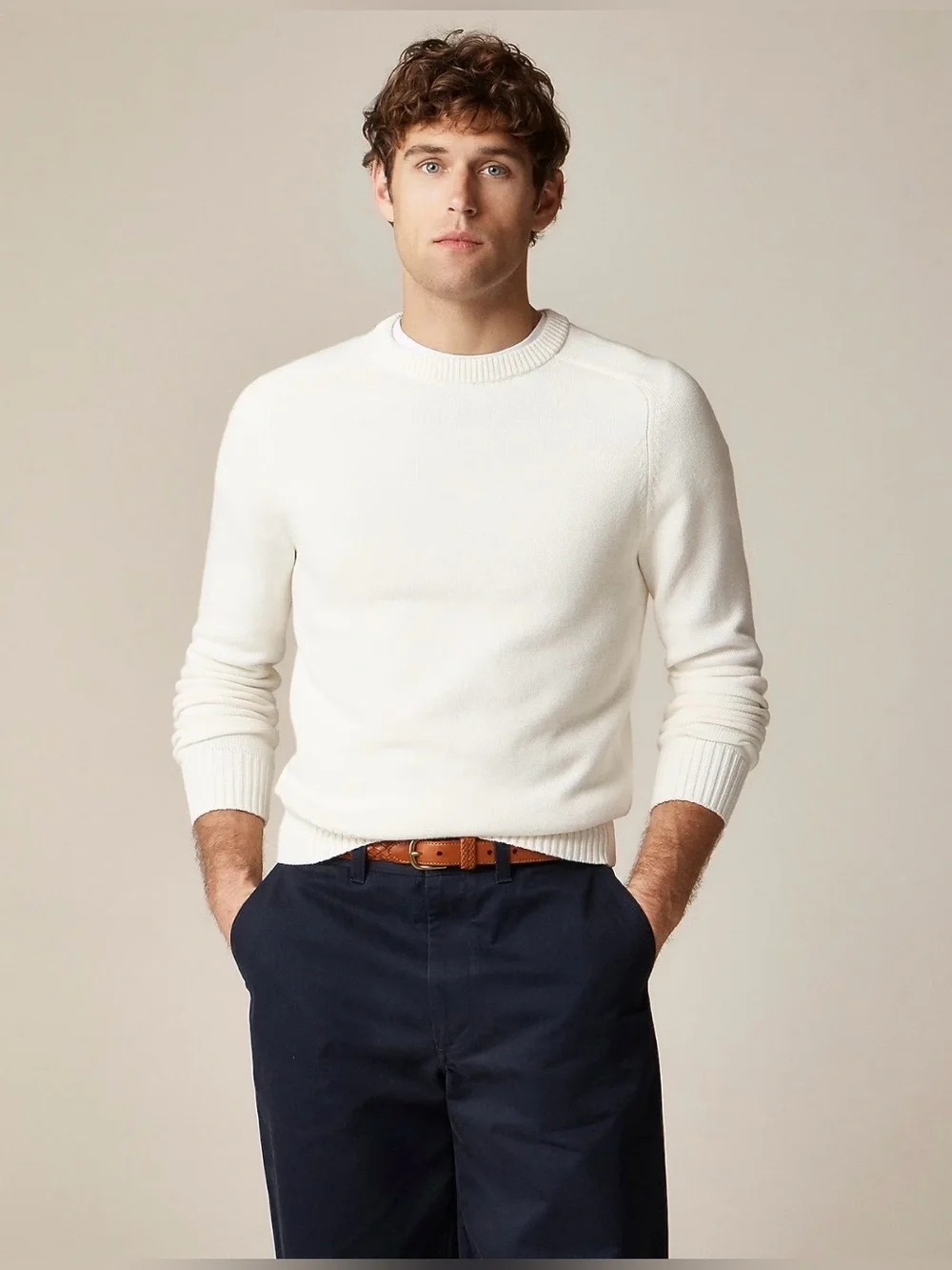 NEW J. Crew Mens Heritage cotton crewneck sweater Ivory Item BI841 Small